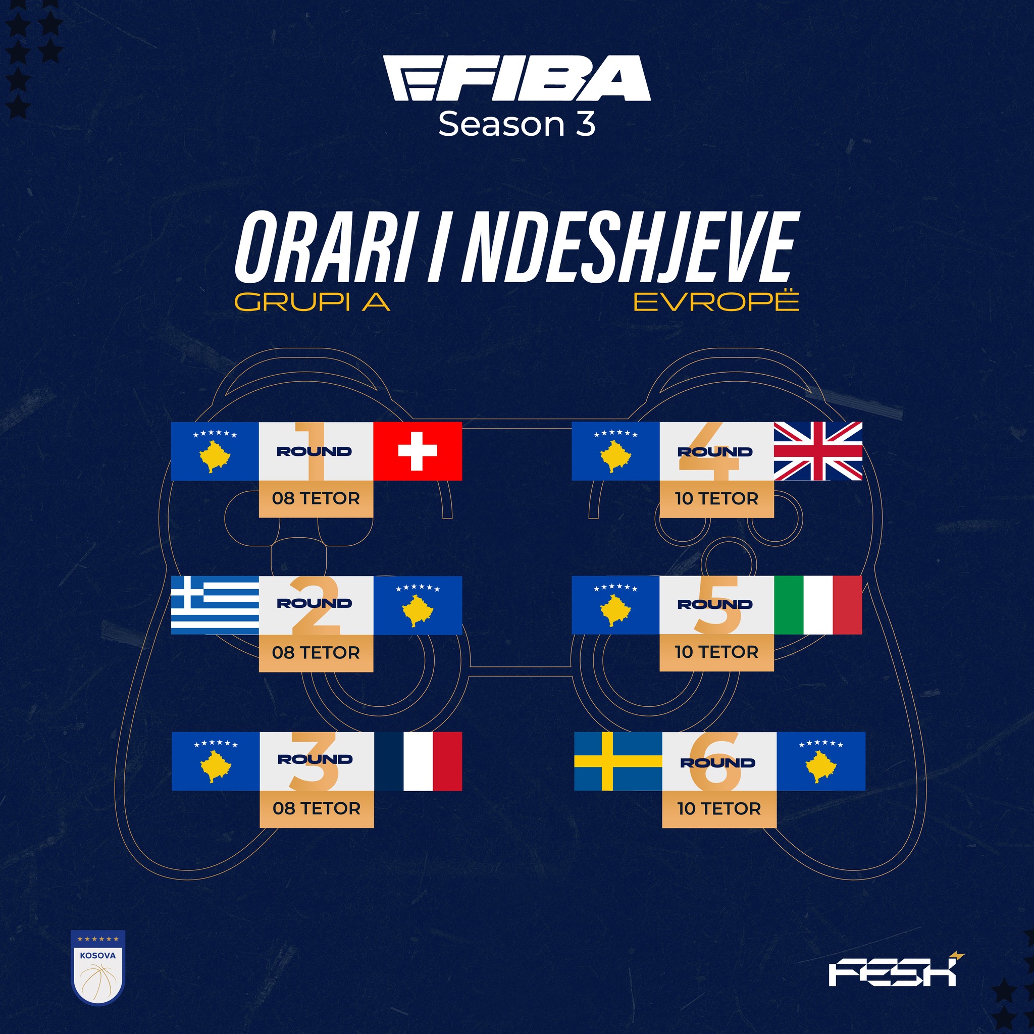 Kosova mëson orarin e ndeshjeve të Kampionatit Botëror në eSports Basketboll eFIBA season 3