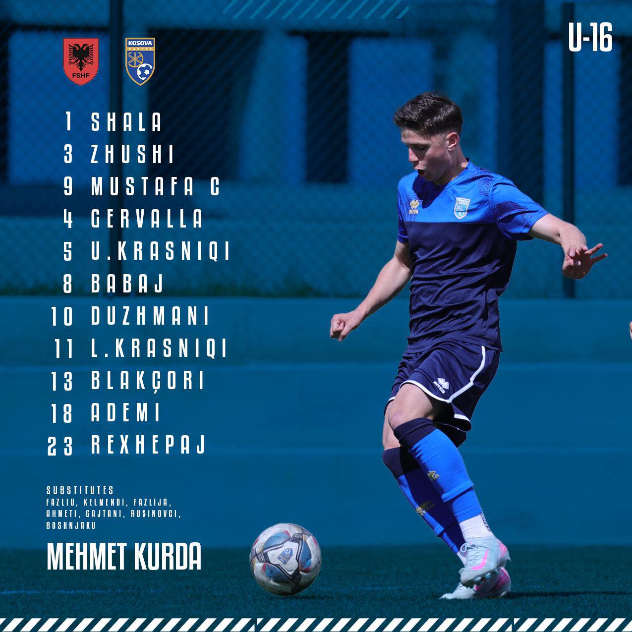 11-shja startuese e Kombëtares së Kosovës U16, për ndeshjen kundër Shqipërisë
