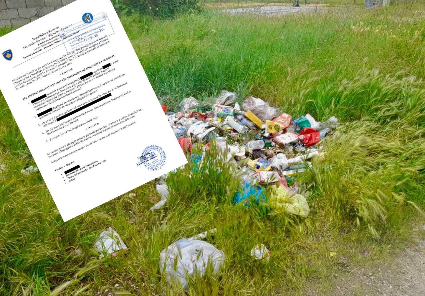 Qytetari denoncon ndotjen e mjedisit, Komuna e Rahovecit e shpërblen me 50 euro Qytetari denoncon ndotjen e mjedisit, Komuna e Rahovecit e shpërblen me 50 euro